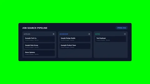 Fictional Job Application Pipeline Kanban on Green Screen 库存影片 346507901