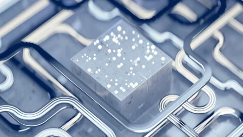 Fictional network node design seamless loop 3D render animation Video stock 162378591