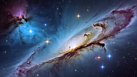 Fictional planet with colourful night sky and stars Stock Footage 276252945