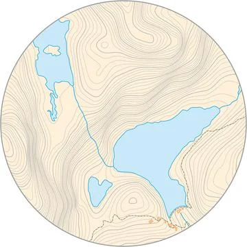 Fictional round topographic vector map with elevation lines Stock Illustration
