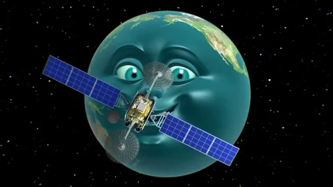 Fictional satellite on background of Anthropomorphic Earth Stock Footage 84859639