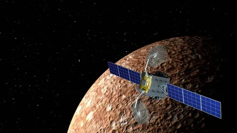 Fictional space satellite is approaching Mercury, 3d animation Stock Footage 85018214
