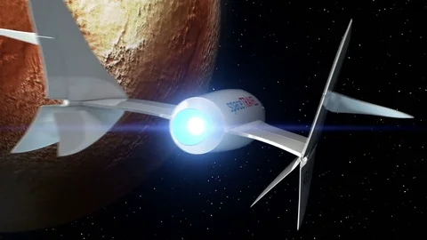 Fictional spaceplane flies past Pluto Stock Footage 84863432