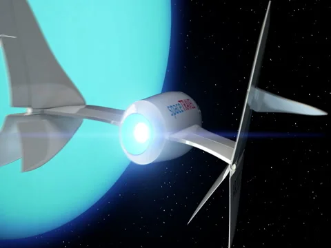 Fictional spaceplane flies past Uranus Stock Footage 84909897