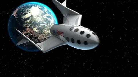 Fictional spaceplane leaves the Earth. Concept of spaceship for space tourism Stock Footage 85066563
