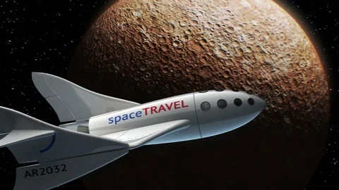 Fictional spaceplane on orbit of Mercury, concept of spaceship for space tourism Stock Footage 85068437
