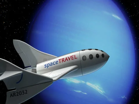 Fictional spaceplane on orbit of Neptune Stock Footage 84909252