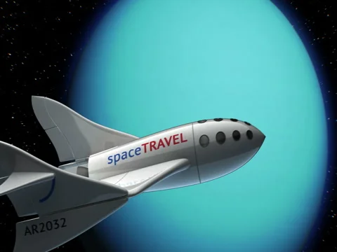 Fictional spaceplane on orbit of Uranus Stock Footage 84909436