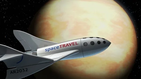 Fictional spaceplane on orbit of Venus, concept of spaceship for space tourism Stock Footage 85068561