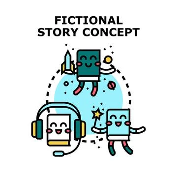 Fictional story concept with reading imagination adventure Stock Illustration