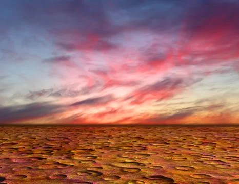 Fictional surface of Mars with sky and clouds in the background Stock Illustration