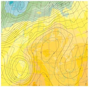 Fictional weather and temperature map of Europe Stock Illustration