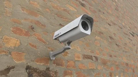 Fictitious branded surveillance camera on an old brick wall Stock Illustration