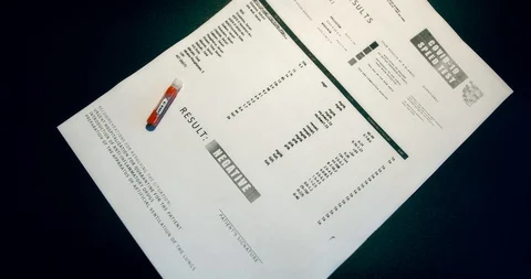 Fictitious document covid-19 negative analysis report with blood test tube Видео 127590767