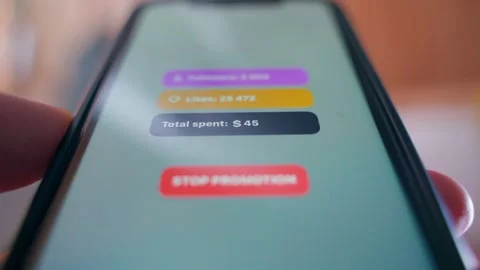 A fictitious mobile app for boosting subscribers and likes for money, close up Stock Footage 311797701