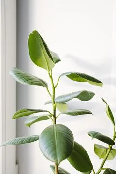Ficus elastica (rubber tree) in a clay terracotta flower pot on the windowsil Stock Photos