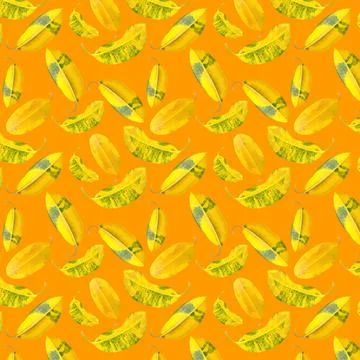 Ficus leaves seamless pattern on orange background. 스톡 일러스트