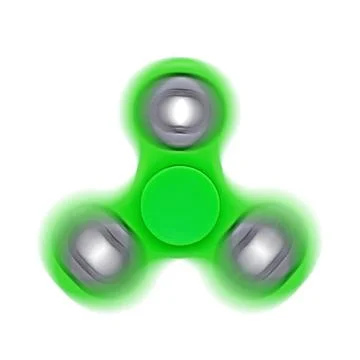 Fidget finger spinner in move, green anti stress toy isolated on white Stock Photos