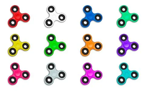 Fidget spinner in defferent colors collection. Set of hand rotation antistres Stock Illustration