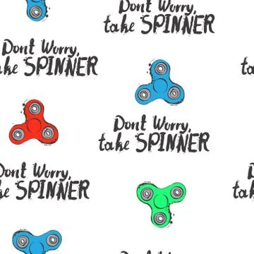 Fidget spinner hand drawing illustration and lettering calligraphy seamless Stock Illustration
