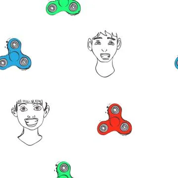 Fidget spinner hand drawing illustration and lettering calligraphy seamless Stock Illustration