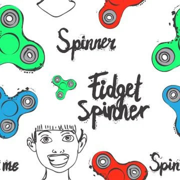 Fidget spinner hand drawing illustration and lettering calligraphy seamless Stock Illustration