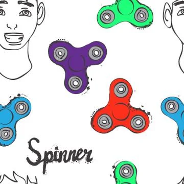 Fidget spinner hand drawing illustration and lettering calligraphy seamless Stock Illustration