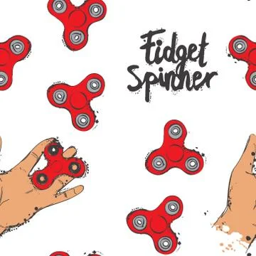 Fidget spinner hand drawing illustration and lettering calligraphy seamless Stock Illustration