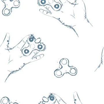 Fidget spinner hand drawing illustration and lettering calligraphy seamless Illustrazione stock