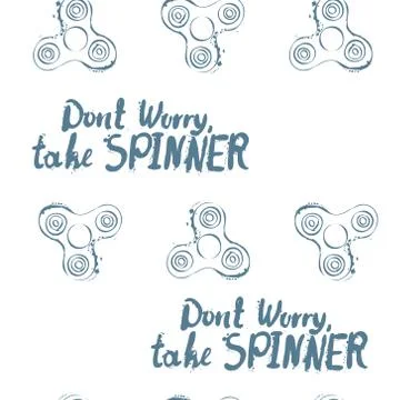 Fidget spinner hand drawing illustration and lettering calligraphy seamless Illustrazione stock