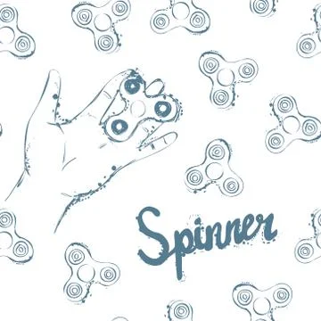 Fidget spinner hand drawing illustration and lettering calligraphy seamless Stock Illustration