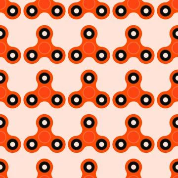 Fidget spinner. Hand toy for stress relief. Seamless pattern with orange sp.. Stock Illustration