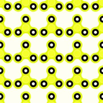 Fidget spinner. Hand toy for stress relief. Seamless pattern with yellow sp.. Stock Illustration