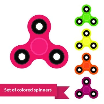 Fidget spinner. Hand toy for stress relieving. Set of colorful spinners in .. Stock Illustration