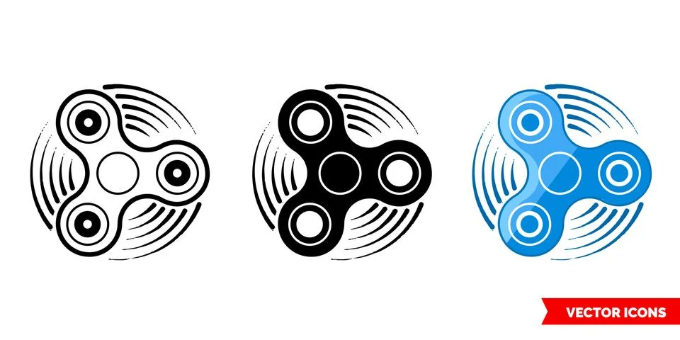 Fidget spinner icon of 3 types. Isolated vector sign symbol. Stock Illustration