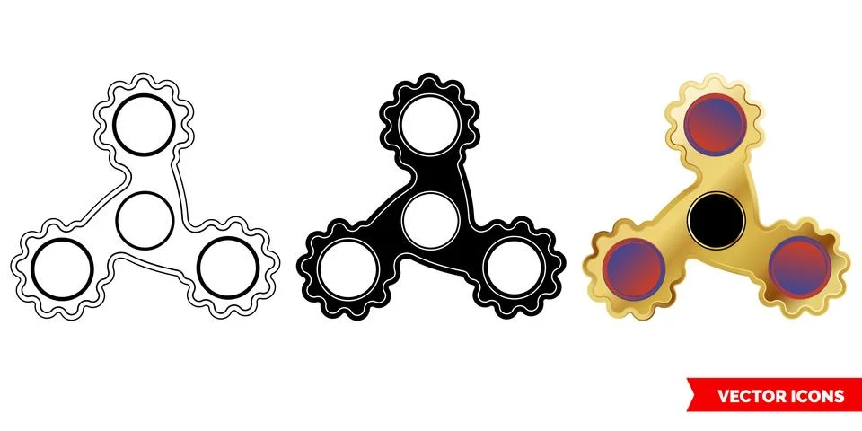 Fidget spinner icon of 3 types color, black and white, outline. Isolated vect Stock Illustration
