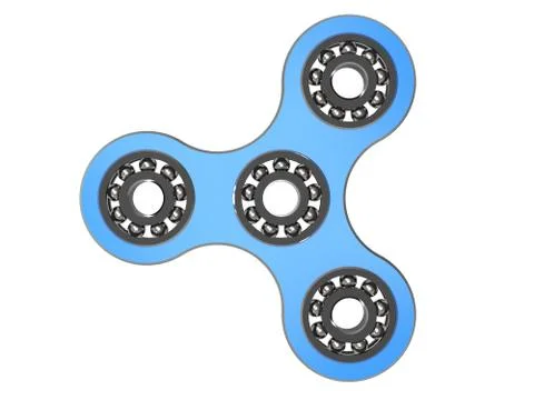 Fidget spinner stress relieving toy blue on white backgrond. 3d illustration Illustrazione stock