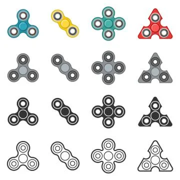Fidget spinner toy vector color and line icon set Stock Illustration