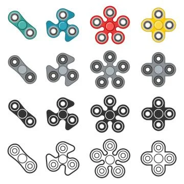 Fidget spinner toy vector color and line icon set Stock Illustration