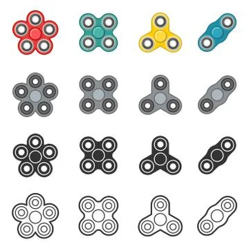 Fidget spinner toy vector color and line icon set Stock-Illustration