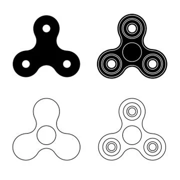 Fidget spinners black silhouettes and contour drawings Stock Illustration