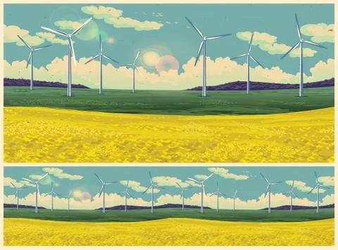 Field and wind generators retro poster Stock Illustration