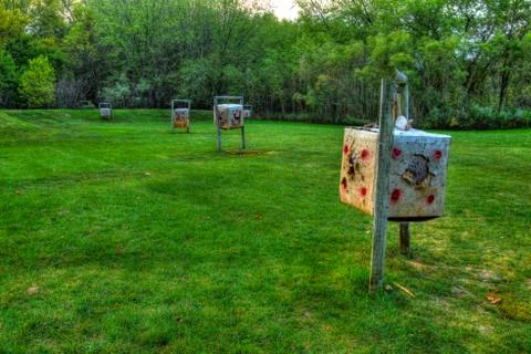 Field archery range in a park in soft focus Stock Photos