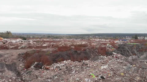Field with big garbage construction dump. Construction waste. Ecological Video stock 141292967
