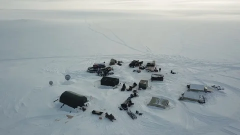 Field camp of geologists in the tundra of the Republic of Sakha. Frozen Surface Stock Footage