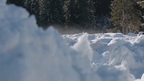 Field covered in high snow in the middle of the forest Vídeo Stock 85077244