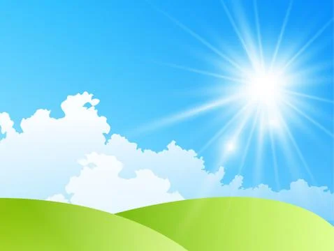 Field of daisies with bright sun Stock Illustration