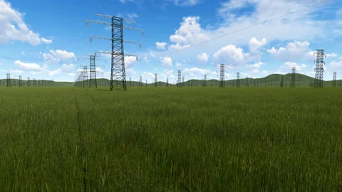 Field of Electricity Pillars clouds running Stock Footage 149197379