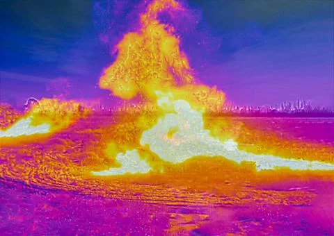 Field fire seen by thermal camera Stock Photos