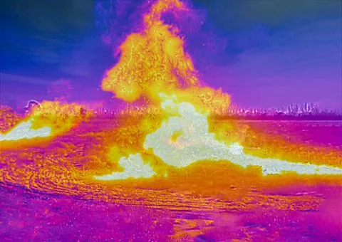 Field fire seen by thermal camera Stock Photos